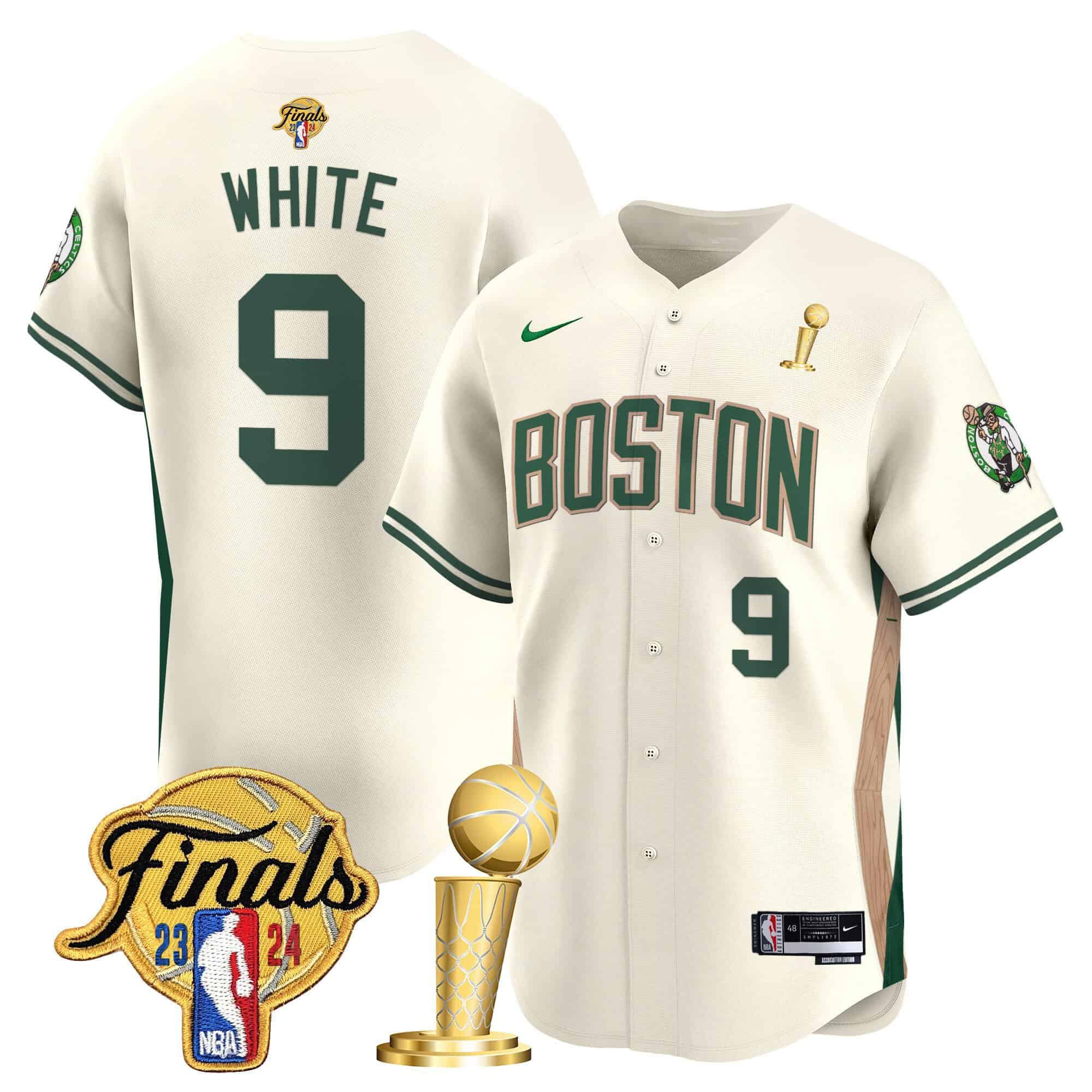 Men Boston Celtics #9 White Cream 2024 Nike Final & Champions Patch Baseball NBA Jersey->->NBA Jersey